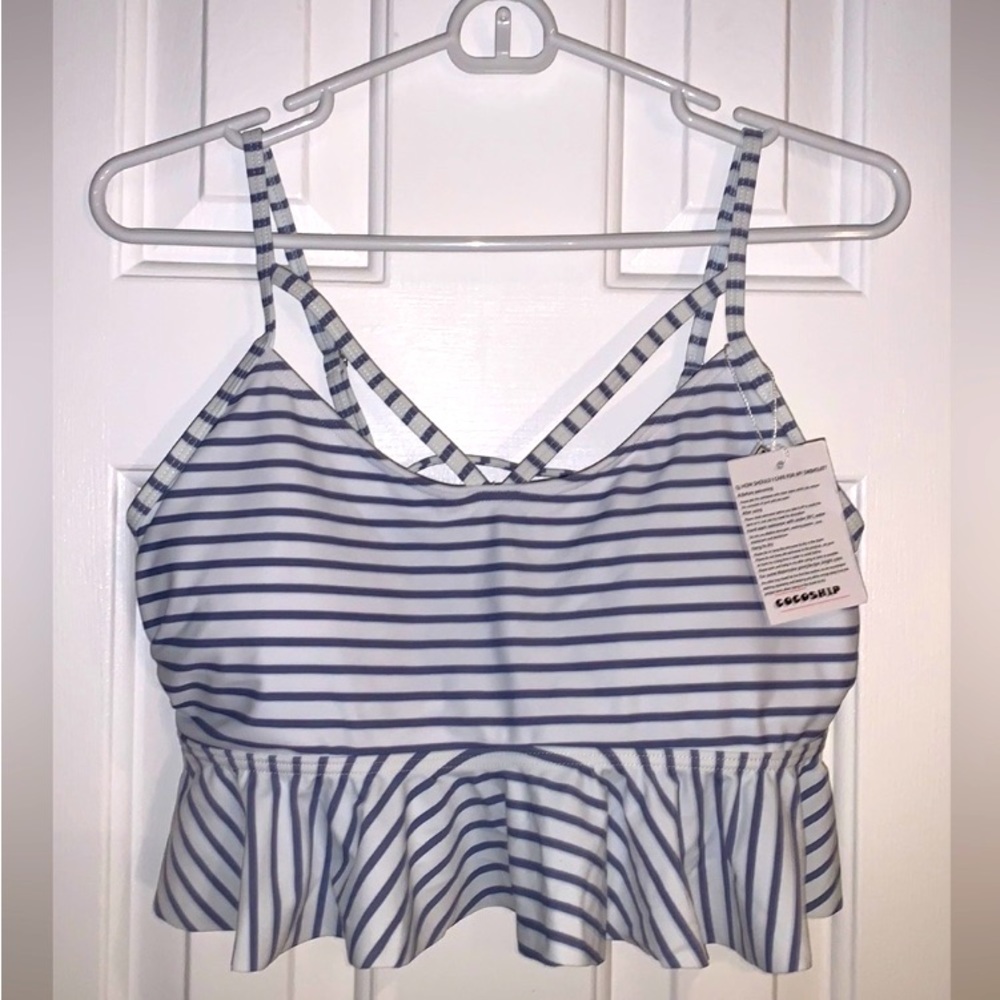 Cocoship Striped bathing suit top top with ruffles